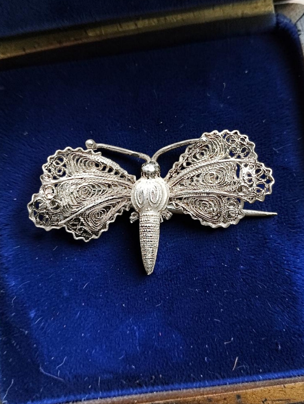 🦋 Antique 800 Filigree Butterfly Brooch/Pin
